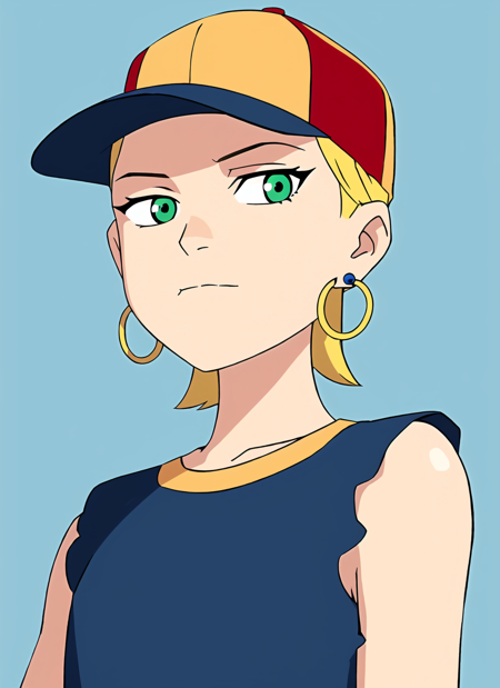 3978527163-4103664847-ben10, masterpiece, best quality, 1girl, aqua eyes, baseball cap, blonde hair, closed mouth, earrings, green background, hat, ho.png